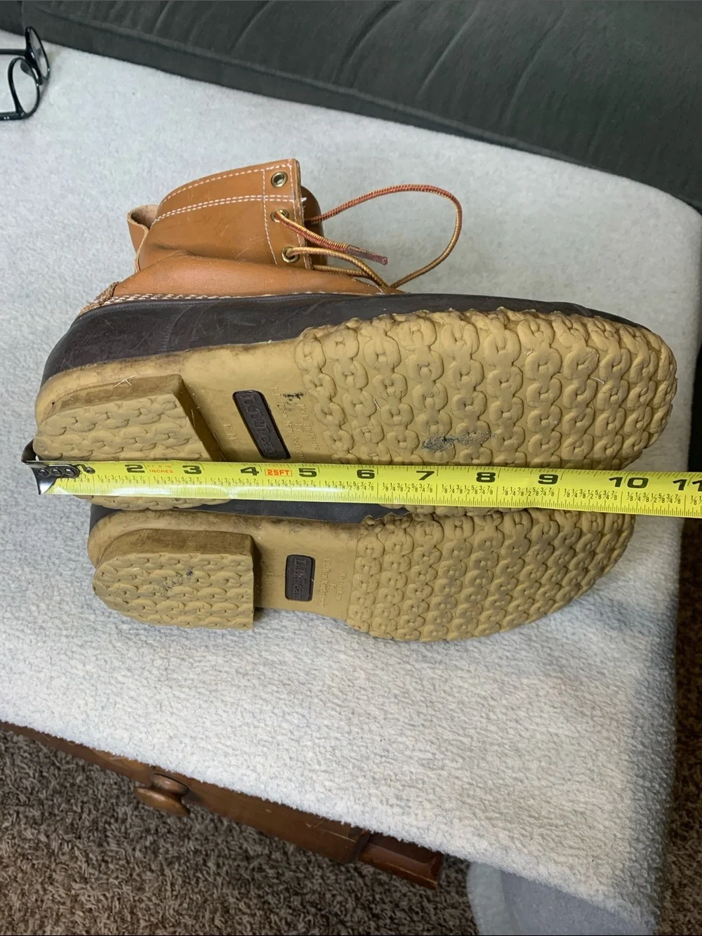 LL Bean Men's Tan and Dark Brown Waterproof Lace-Up Duck Boots
